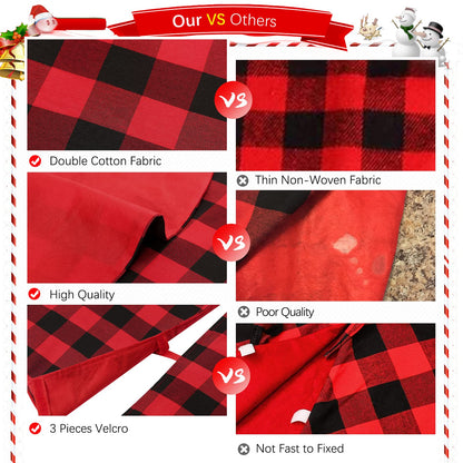 Christmas Tree Skirt Red Black Buffalo Plaid Tree Skirt Small 24 inch Cotton Linen Fabric for Fall Farmhouse Thanksgiving Xmas Holiday Check Tree Skirts Decorations