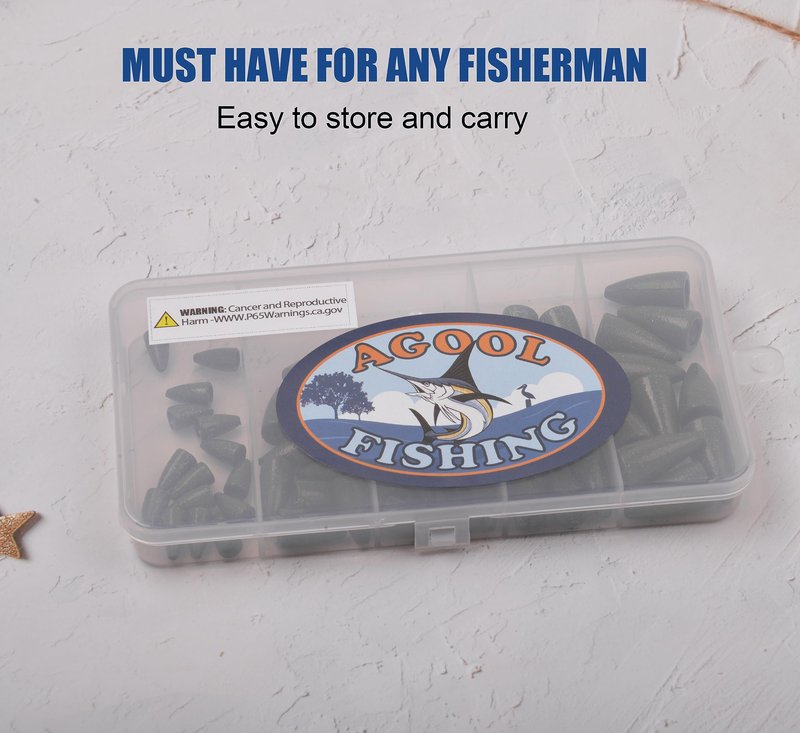 Bullet Fishing Sinkers Bass Fishing Weights Kit, 60pcs Worm Fishing Slip Weights Painted Pitching Flipping Weight Worm Weights for Bass Fishing Texas Rig Carolina Rig