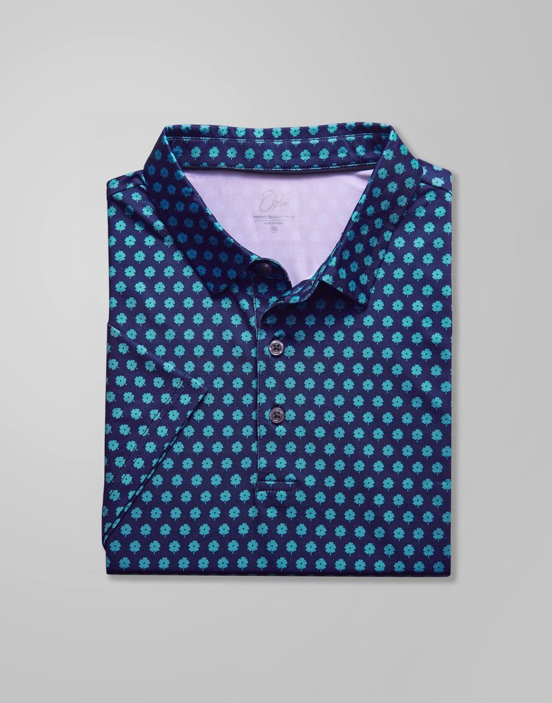 Obla Mens Golf Polo Shirts Short Sleeve Dry Fit Performance Moisture Wicking Casual Print Collared Golf Shirts for Men (Navy Blue Flower_XXL)