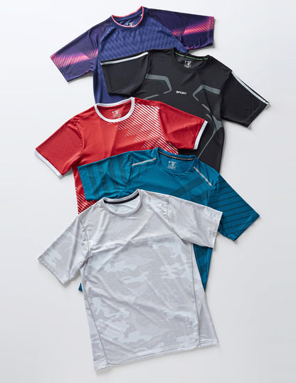 5 Pack Men’s Active Quick Dry Crew Neck T Shirts | Athletic Running Gym Workout Short Sleeve Tee Tops Bulk (Set 11, X-Large)