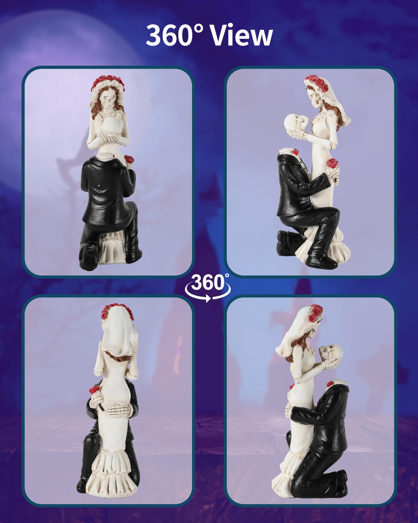 GoGnome Skeleton Bride and Groom 6.4'' - Dia De Los Muertos Figurines Day of The Dead Decorations Till Death Do US Part Decor - Halloween Gothic Wedding Cake Topper Decor (Skeleton Couple)