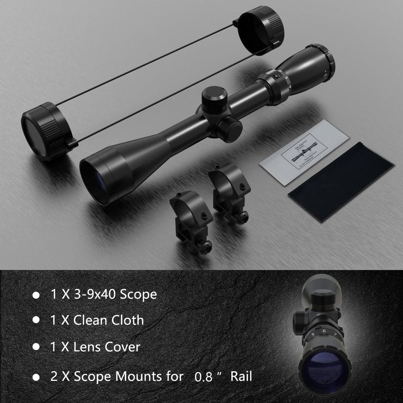 FITSAFE 3-9x40 Rifle Scope|Reticle Crosshair Scope with 20mm Picatinny Mounts|Aluminum 1 Inch Tube|Lightweight Hunting Scope