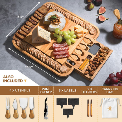 Charcuterie Boards Gift Set by Bambüsi - Large Bamboo Cheese Board for Serving, Entertaining, Cheese Platter for Kitchen, House Warming Gifts New Home, Wedding, Bridal Shower, Birthday Gifts for Women