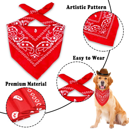 GOYOSWA Dog Halloween Costumes, Dog Cowboy Costume Halloween Pet Cowboy Hat Bandana Scarf for Small Medium Large Dogs Pets (Brown Hat & Red Bandana, Large)