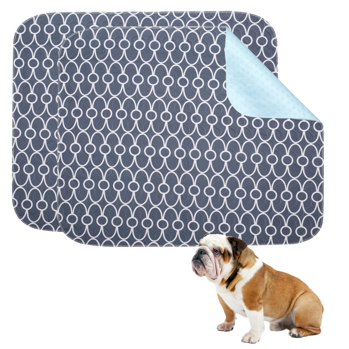 Geyecete Washable Dog Pee Pads (2pack), few Layers Design Waterproof/Soft/Super Absorbing/Anti-Slip Machine Washable, Reusable, Travel Pet Pee Pads! Puppy Training pads-Gray-M