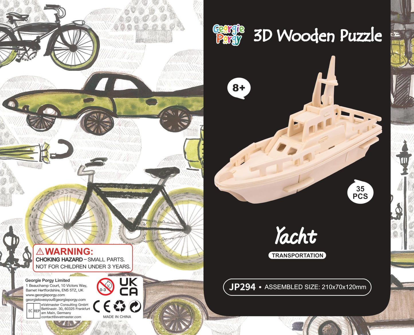 Georgie Porgy 3D Wooden Puzzles DIY Models Kits for Kids Dinosaur Airplane Woodcraft Construction Toy Pack of 6 (Airplanes Cars Yacht)