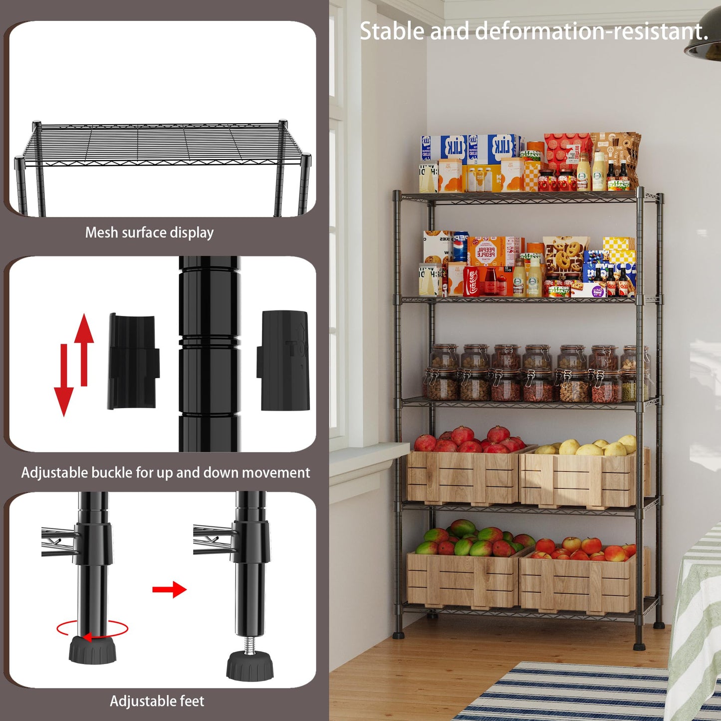 REGILLER 5-Wire Shelving Metal Storage Rack Adjustable Shelves,Standing Storage Shelf Units for Laundry Bathroom Kitchen Pantry Closet(Black,11.8" D x 16.6" W x 53.5" H)