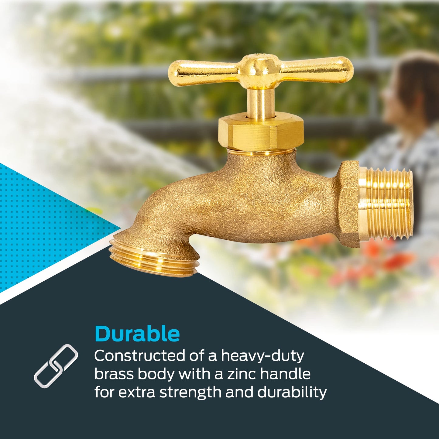 Eastman Irrigation Hose Bibb, 1/2 Inch MIP x 1/2 Inch MHT Outdoor Spigot, Brass Garden Valve, 20181