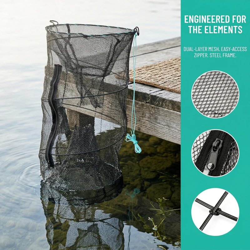 ZENFUN Fishing Bait Trap Set - 2 Pcs Collapsible Crab & Crawfish Nets | Portable Foldable Design