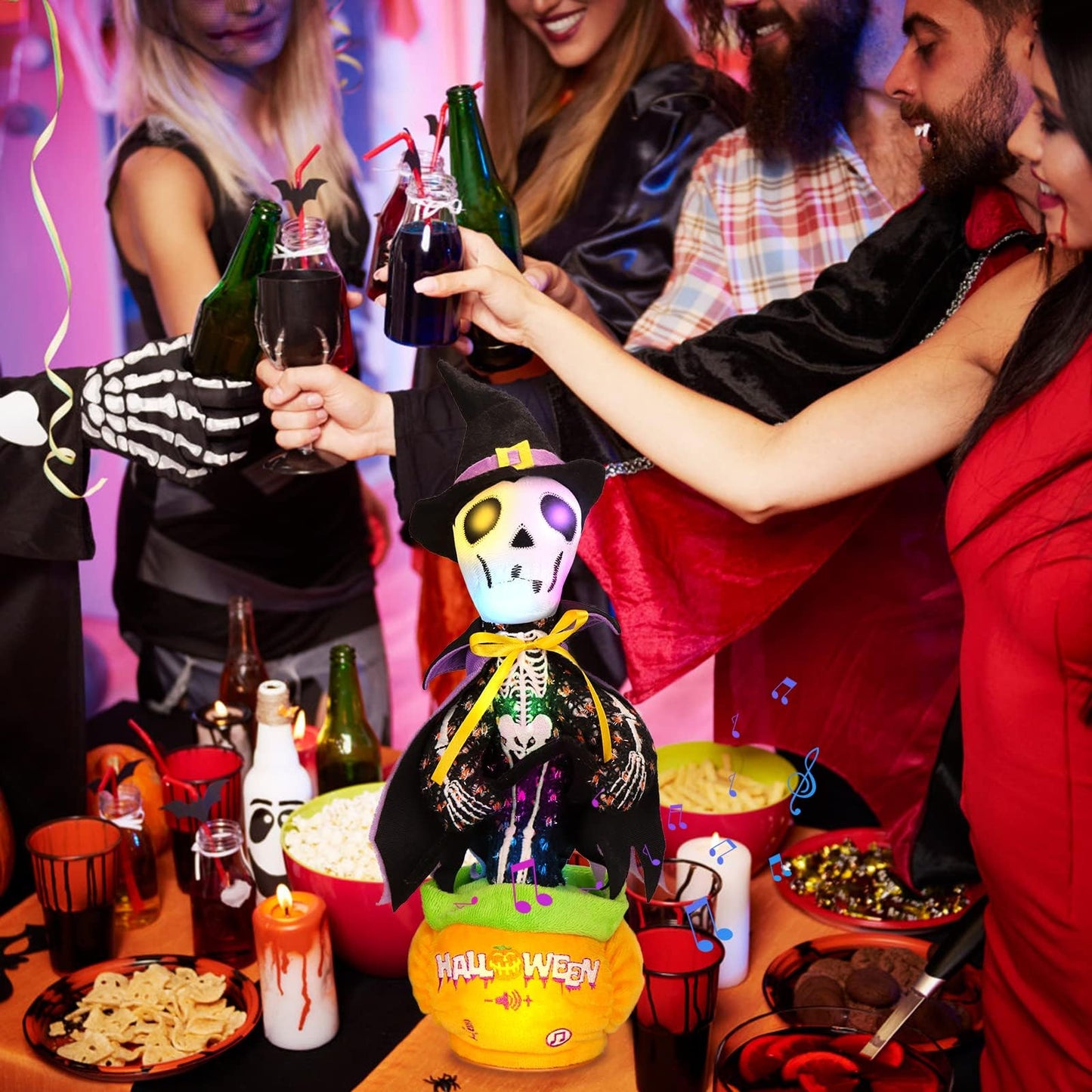 Emoin Halloween Skeleton Dancing Cactus Mimicking Toy, Talking Skull Cactus Toy Repeats What You Say,Singing Glowing Halloween Indoor&Outdoor Decorations