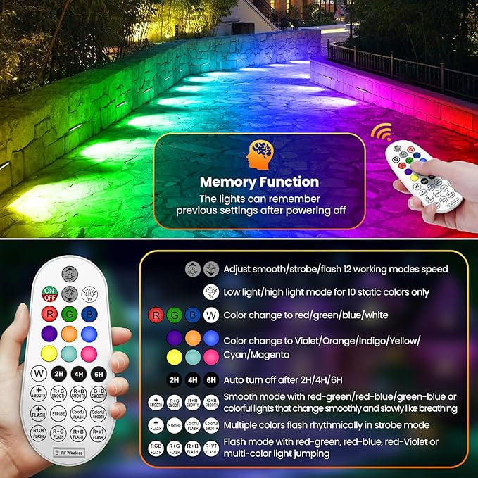 ZZXX 5W Halloween Hardscape Lighting 8 inch RGB Retaining Wall Lights Color Changing Low Voltage Paver Lights 12V Step Light IP68 Waterproof Outdoor with Photocell Sensor for Deck Stair Pathway,8 Pack