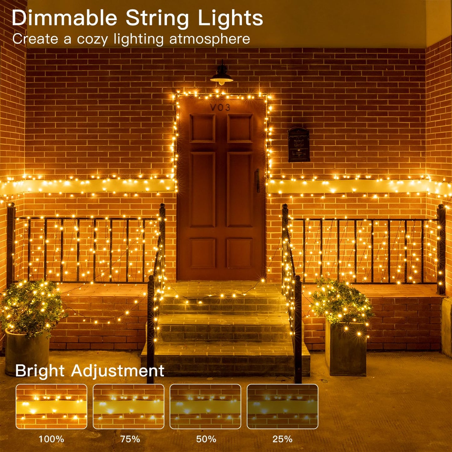 Ollny 20m 200 LED Outdoor Fairy Lights Mains Powered, Warm White Waterproof String Light with Plug/Remote/Modes/Timer, Bright Lighting Outside Indoor Garden Party Wedding Decorations