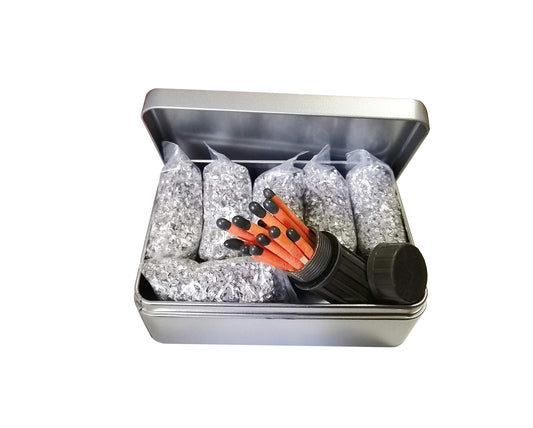 Fire Starter Kit – 6 Magnesium Shaving Packs + Waterproof Windproof Matches in Metal Tin – Emergency Fire Making Kit for Camping, Hiking, Survival, Prepping (Mg + Matches)