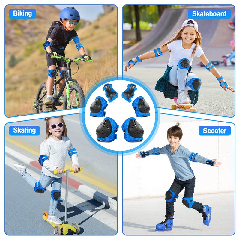 Kids Protective Gear Set Wemfg Knee Pads for Kids 7-13 Years Toddler Knee and Elbow Pads with Wrist Guards 3 in 1 for Skating Cycling Bike Rollerblading Scooter(Blue)