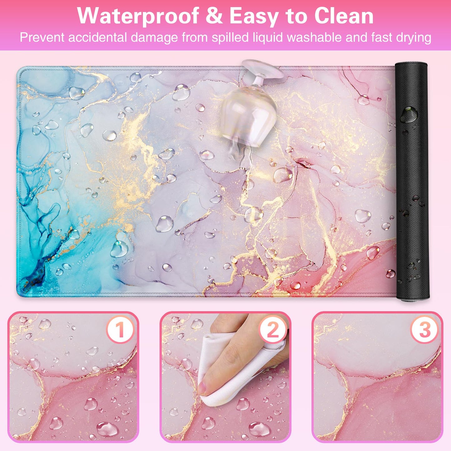 Acezeek Large Mouse Mat,Gaming Mouse Pad,900X400mm(35.4X15.7in) XXL Mousepad,Desk Protector Mat with Anti-Slip Base,Waterproof&Durable Mousemat for Gaming,Office,Home(Pink Blue)