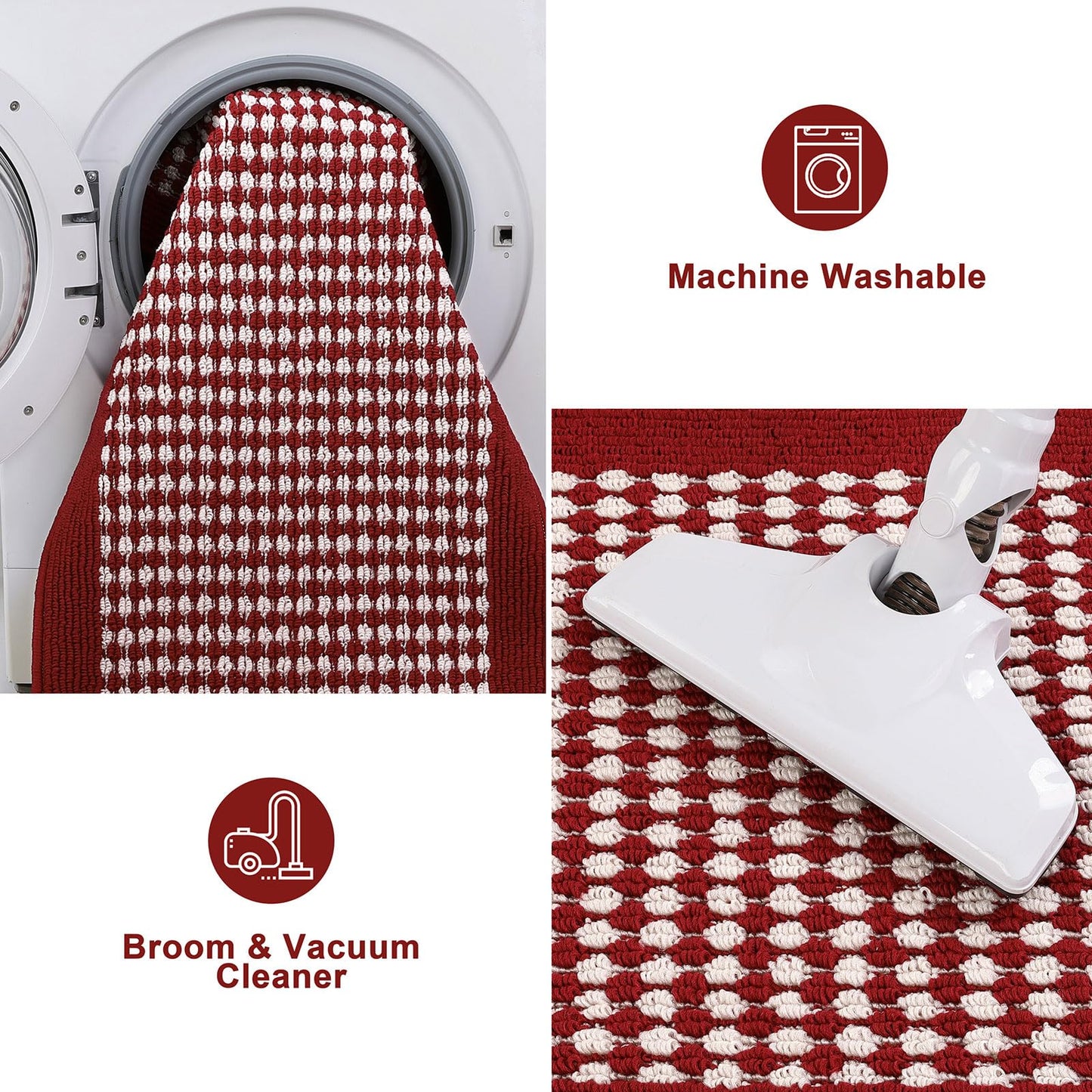 Ileading Christmas Kitchen Mat Sets 3 Piece Red Kitchen Floor Rugs with Non Slip Rubber Backing Machine Washable Runner Rugs for Winter Holiday Decor Laundry Hallway Doormat Valentine's Day