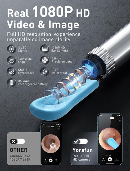 Ear Wax Removal - 3 in 1 Wireless WiFi Rechargeable Ear Cleaner, FSA Eligible Items Only List, 1080P HD Camera Lens & 7 Pcs Ear Set, Ear Cleaning Kit with 15 Replacement Tips, Blue