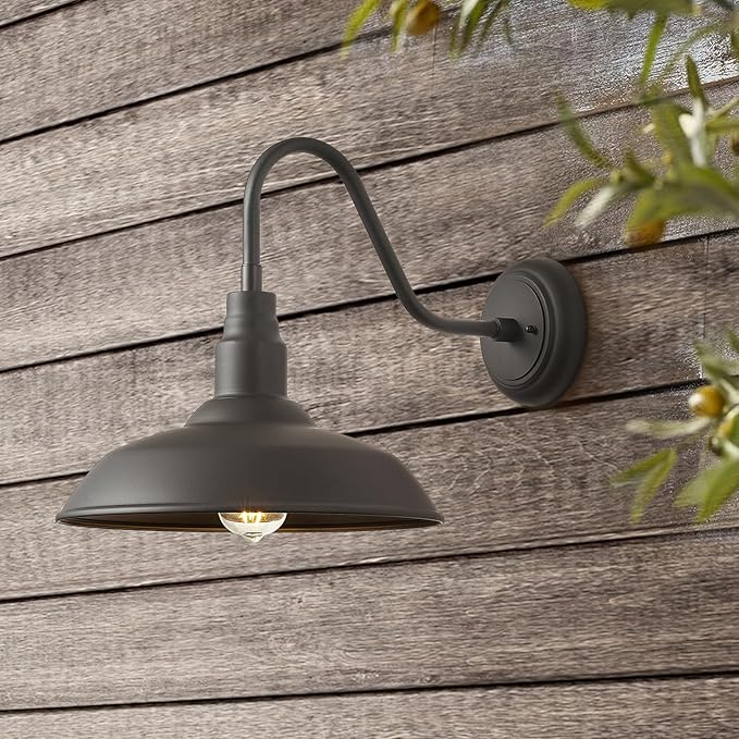 2 Pack Outdoor Barn Farmhouse Light with 14in Dome, Exterior Gooseneck Lights Fixture for House, Dark Bronze Outside Wall Mount for Porch, Patio, Entryways