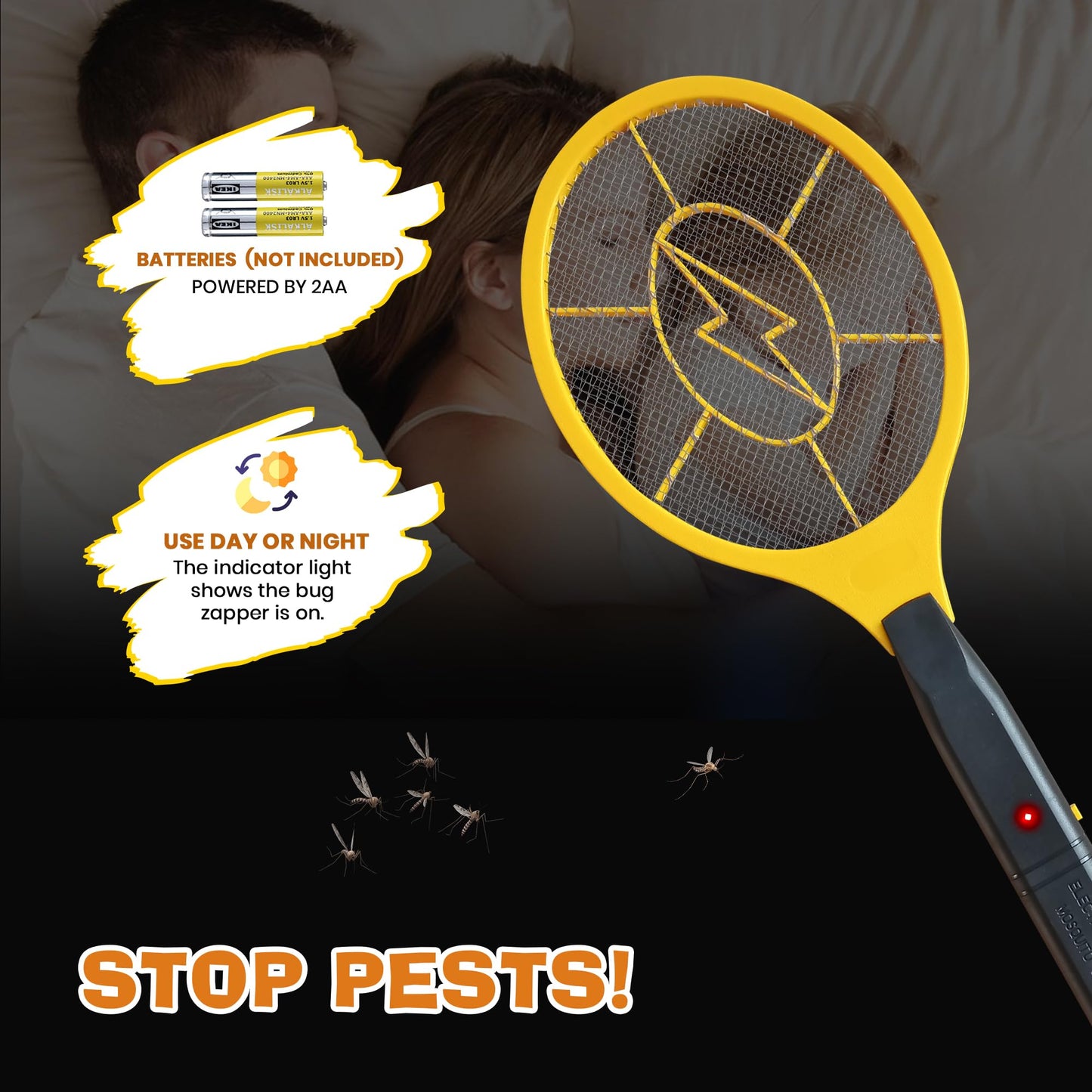 DEVOGUE® Pack of 2 Electric Fly Swatter Bug Zapper Battery Operated Flies Killer Indoor & Outdoor Pest Control Mosquito Zapper and Insect Catcher Racket (Packing May Vary)