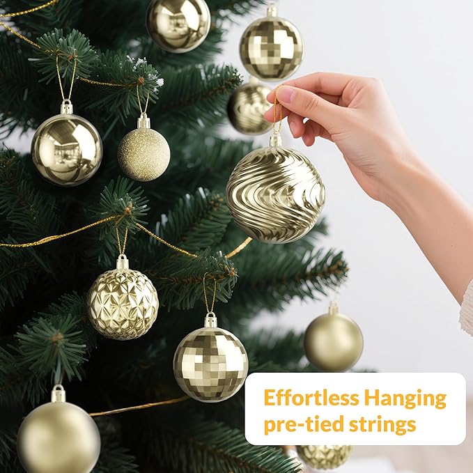 Annecy Christmas Tree Ornaments - 36 PCS Shatterproof Christmas Ball Ornaments Set for Holiday, Wreath & Party Decorations (Multi-Size, Champagne)