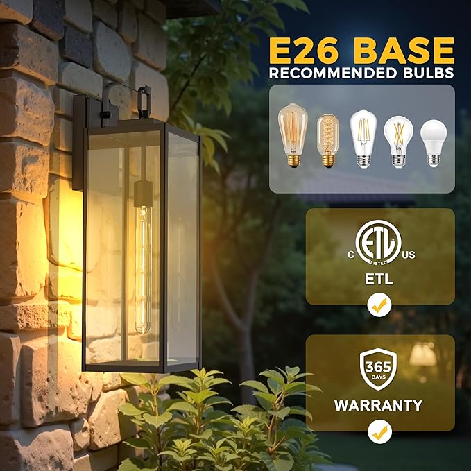 L LOHAS LED 2 Pack 20 Inch Large Size Dusk to Dawn Outdoor Light Fixture, Matte Black Waterproof Anti-Rust Porch Lights Ourdoor, Exterior Lighting Fixtures for Porch, Doorway, Garage, ETL Listed