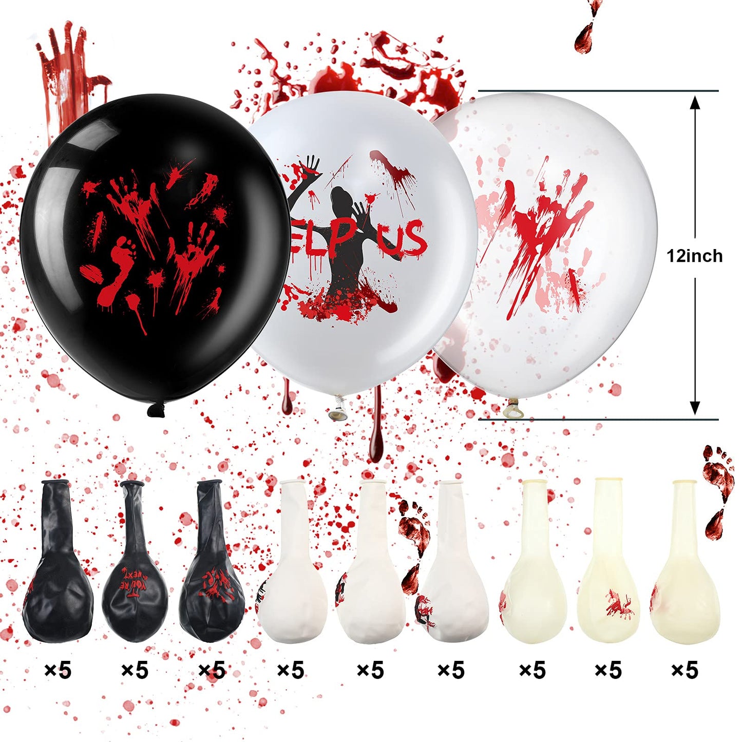 Aoriher 45 Pcs Scary Halloween Balloons 12 Inches Bloody Latex Balloons Eye Blood Splatter Decorations Horror Zombie Decor for Birthday Vampire Haunted House Party Supplies(Scared Style)