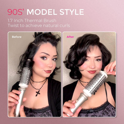 TYMO 2.0 Thermal Brush Curling Brush - STYLUX 1.7" Blowout Volumizer with Flexi-Fit for Hair Straightening, Heated Round Styler Tool, Hair Straightener and Curler 2 in 1, Dual Voltage & Light, Pink