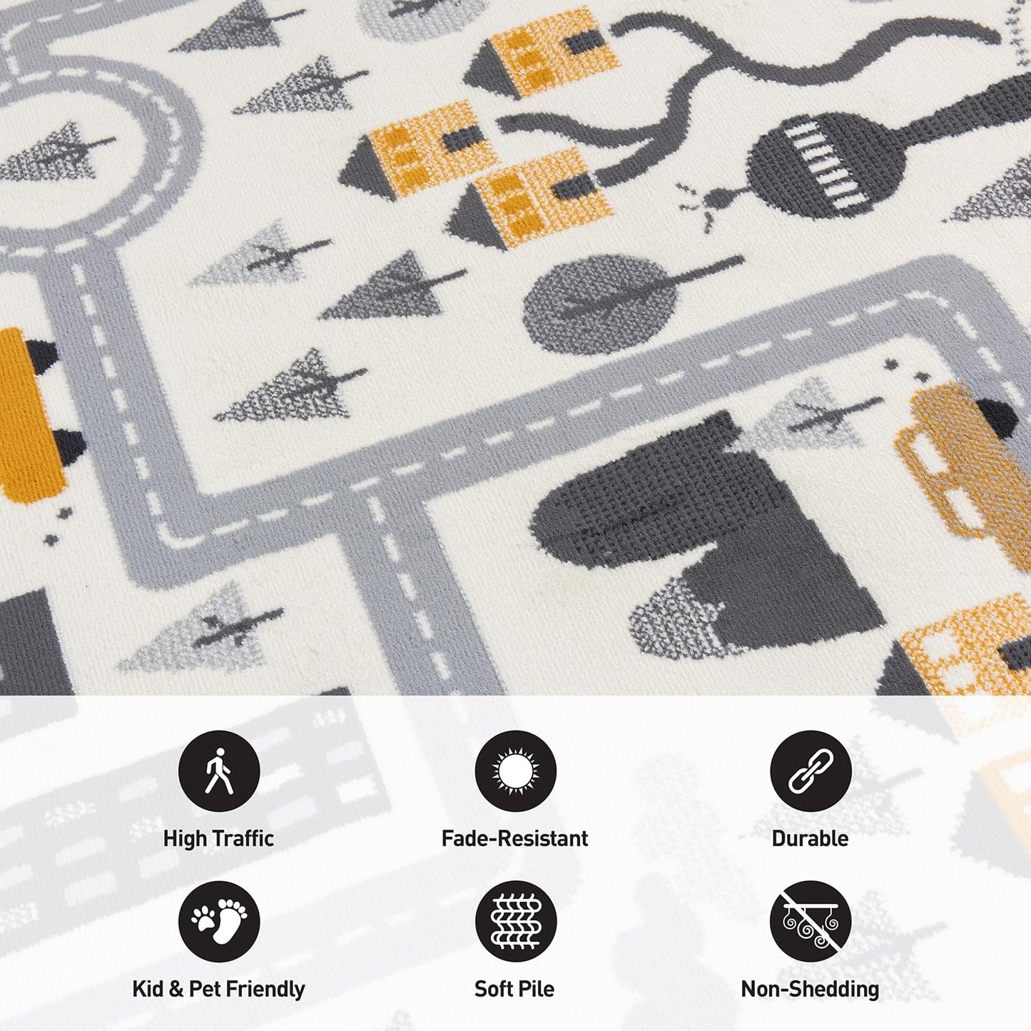 Rugshop Kids Play Road Rug for Playroom,Kidsoom,Nursery Room Interactive Cityscape for Cars and Toys Indoor Soft Area Rug 5' x 7' Cream