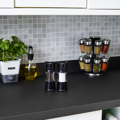 Cole & Mason Harrogate Black Salt and Pepper Grinder Set, Adjustable Ceramic Mechanism, Inverta, ABS Plastic, 154 mm, Gift Set, Includes 2 x Salt and Pepper Mills