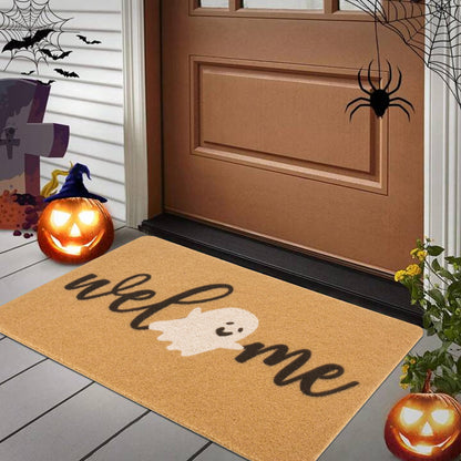 Halloween-Ghost-Coir-Doormat Non-Slip Boo-Ghost-Welcome-Door-Mat Halloween-Decor-Mat for Outdoor Indoor Entrance 17x30 inch (Boo)