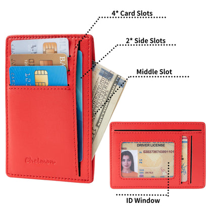 Chelmon Slim Wallet for Men, Minimalist Front Pocket RFID Blocking Credit Card Holder, Red