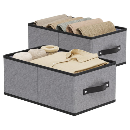 YheenLf Collapsible Storage Boxes, Open Foldable Baskets for Organizing with Handles, Fabric Containers Cubes for Wardrobe, Closet, Gray, 41×25×16.5 cm, 2-Pack