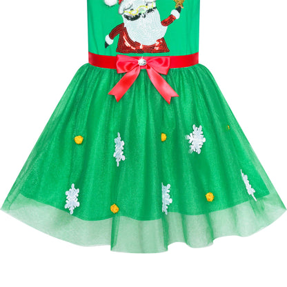 Sunny Fashion Girls Dress Christmas Santa Snow Long Sleeve Holiday Dress Size 7