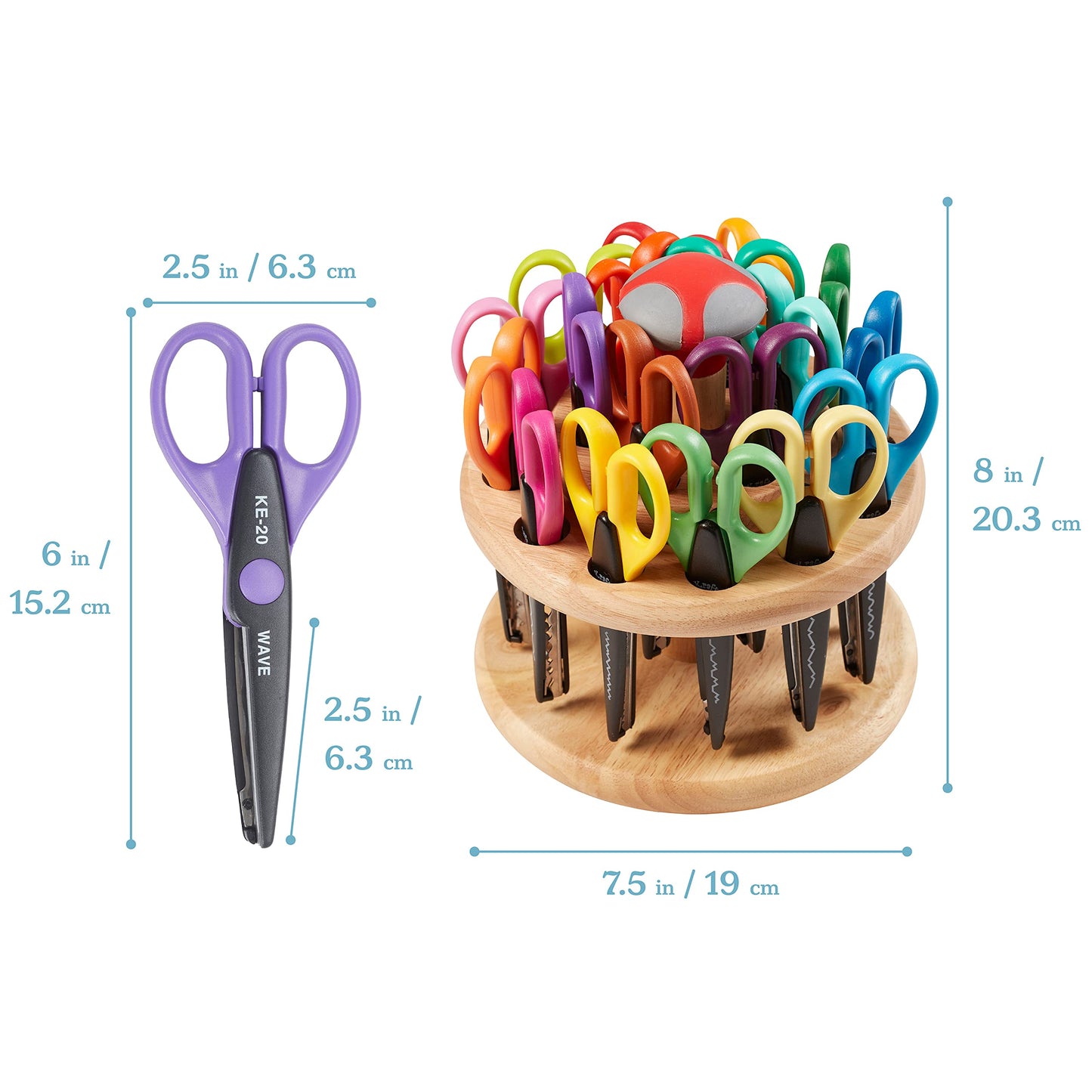 ECR4Kids Kraft Edgers with Rotating Hardwood Rack, Decorative Scissors, Assorted, 18-Piece