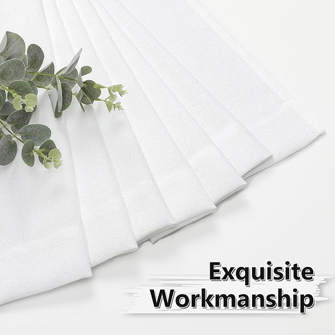 Tollpiz Short Linen Curtains Bedroom Rod Pocket Semi Sheer Curtain Burlap Light Filtering Thick Linen Drapes for Living Room, 38 x 45 inches Long, White, Set of 2 Panels