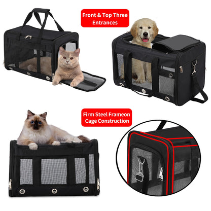 Dycietx Soft Sided Foldable Cat/Dog/Pet/Puppy Carrier Bag, Portable Pets Travel Carriers For Cats/Dogs With Shoulder Strap & Removable Mat, Durable Cat Basket of 17 lbs Airline Approved(Black, M)