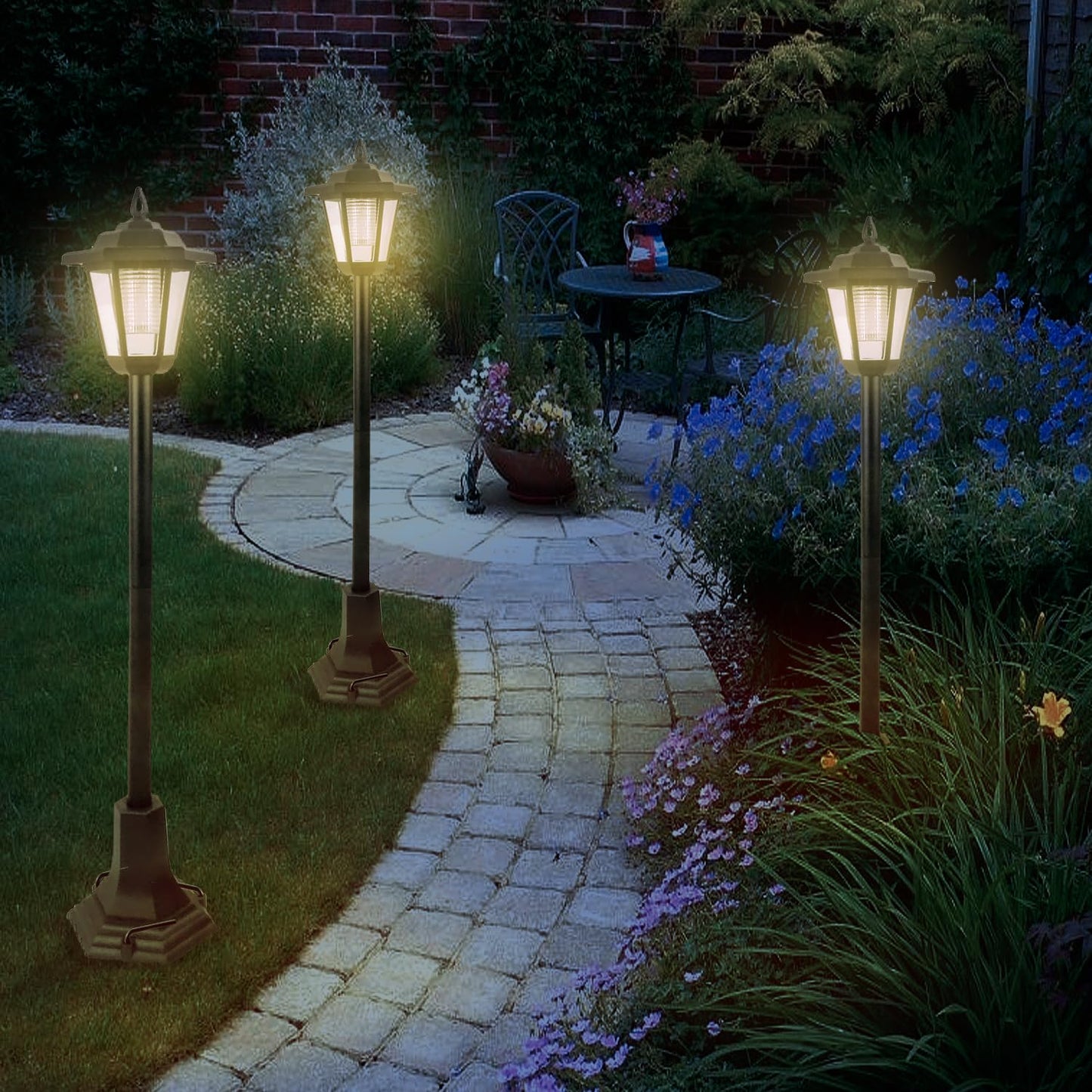 Guaranteed4Less LED Garden Lights Lamp Post Solar Powered Lantern Patio Pathway Walkway Outdoor (2),Black