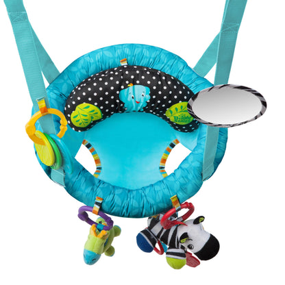 Bright Starts, Door Jumper - Bouncer 'n Spring Deluxe with Padded Seat, Door Clamp, Adjustable Strap, 4 Take-Along Toys, Ages 6 Months +