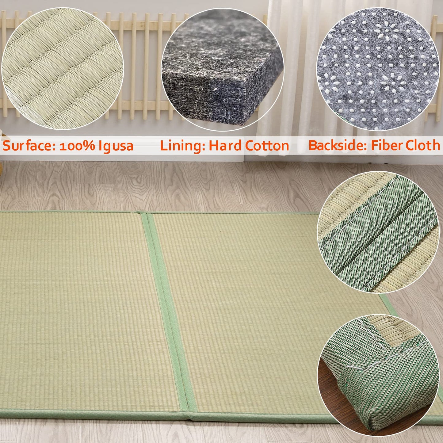 KITBRHOME Natural Igusa Rush Grass Floor Tatami Mat,Twin, 79" x 39" x 0.5"