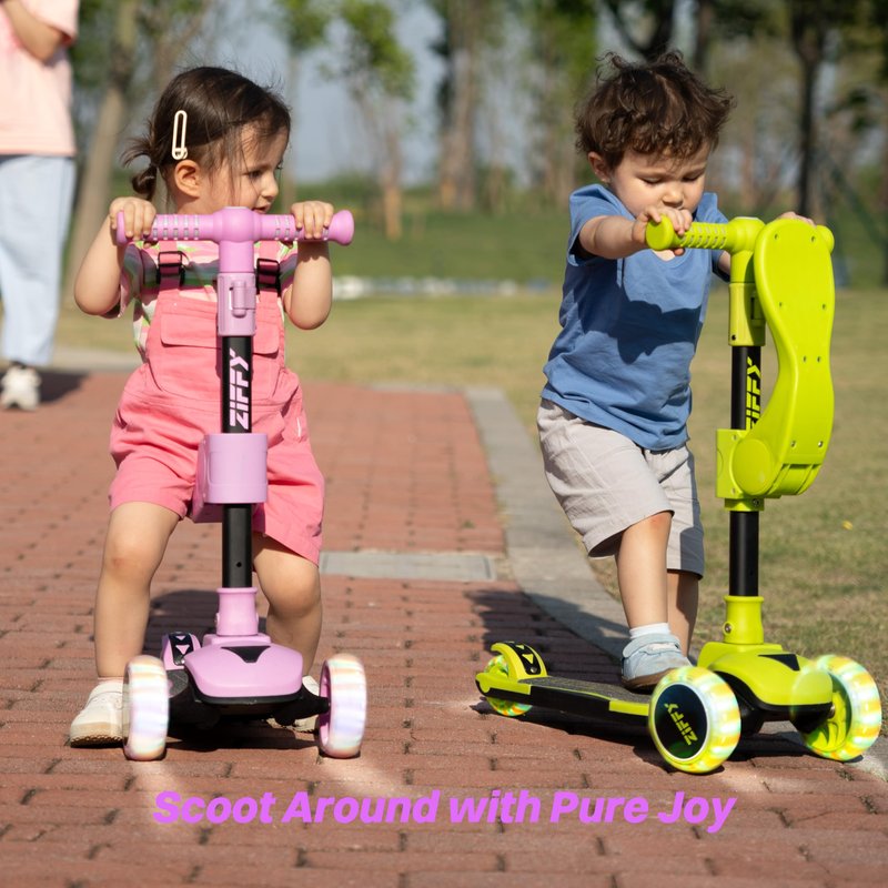 JOVA ZIFFY LED Light-up 3 Wheel Scooter, 2-in-1 Scooter for Kids, Anti-Slip Surface, Adjustable Height Handlebars and Foldable Seat, Toys for Kids Ages 3-12, Purple (Up to 110 Lbs)
