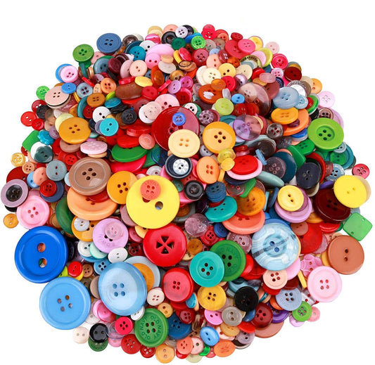 Greentime 1500 pcs Round Resin Buttons Mixed Color Assorted Sizes for Crafts Sewing DIY Manual Button Painting DIY Handmade Ornament Buttons Easter Egg Fillers Decorative, 2 Holes and 4 Holes
