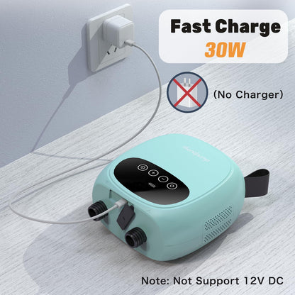 dwndpump Electric Paddle Board Pump, Rechargeable 20 PSI SUP Pump, Dual-Stage Inflation and Deflation Sup Air Pump, Portable Electric Pump for Kayaks, Wind Wings, SUPs (with 7 Valve Adapters)