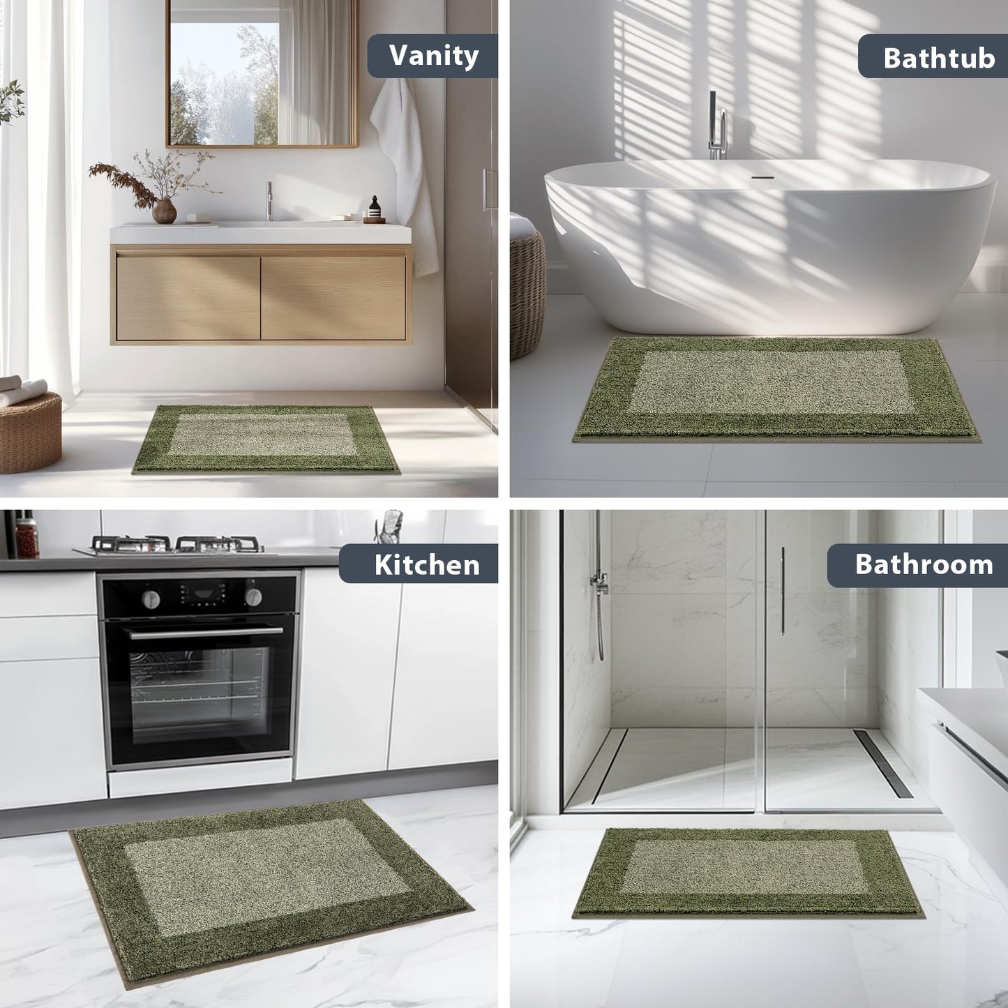 anllugs Bathroom Rugs 20" x 30", Non-Slip Extra Soft Absorbent Bath Rugs, Machine Washable Quick Dry Bath Mats for Bathroom Floor, Shower, Bathtub and Sink, Olive Green & Green