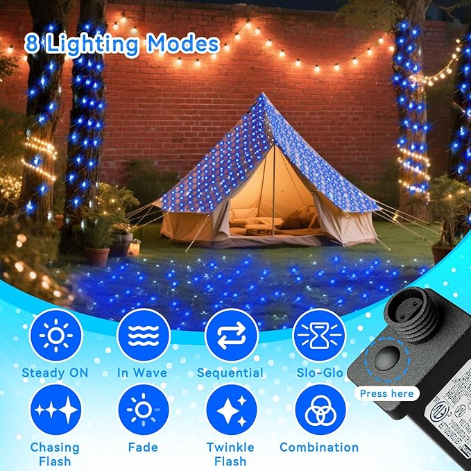 LitHome 21FT x 5FT Christmas Net Lights Outdoor Mesh Lights, 360 LED Christmas Blue Net Light for Bushes Connectable, 8 Modes Giant Mesh Light Waterproof Green Wire for Tree Garden Party Roof Decor