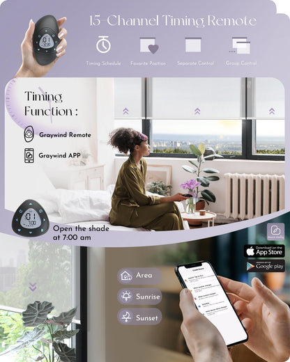 Graywind Motorized Solar Shades Compatible with Alexa Google Remote Electric Window Shade Fireproof Smart Roller Blinds with Valance for Home Office Patio, Custom Size (5% Openness White)