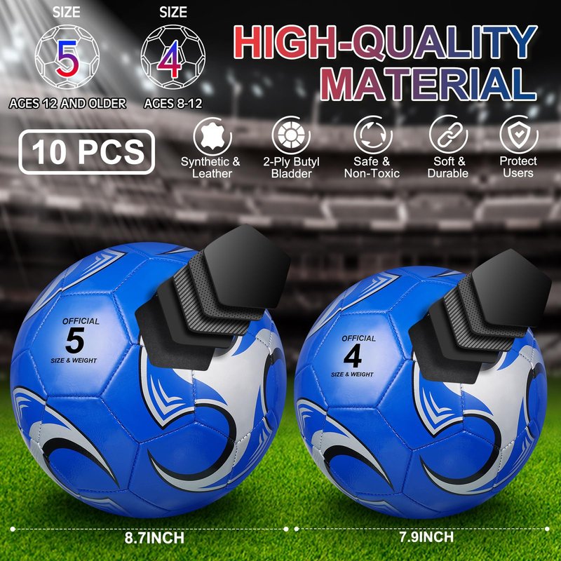 Libima 13 Pcs Soccer Ball Bulk 10 Pcs Official Size 4, 5 Soccer Ball with 2 Pump and Carry Bag Outdoor Indoor Training Practice Football Sports Party Back to School(Size5,Classic Style,Red, Blue)