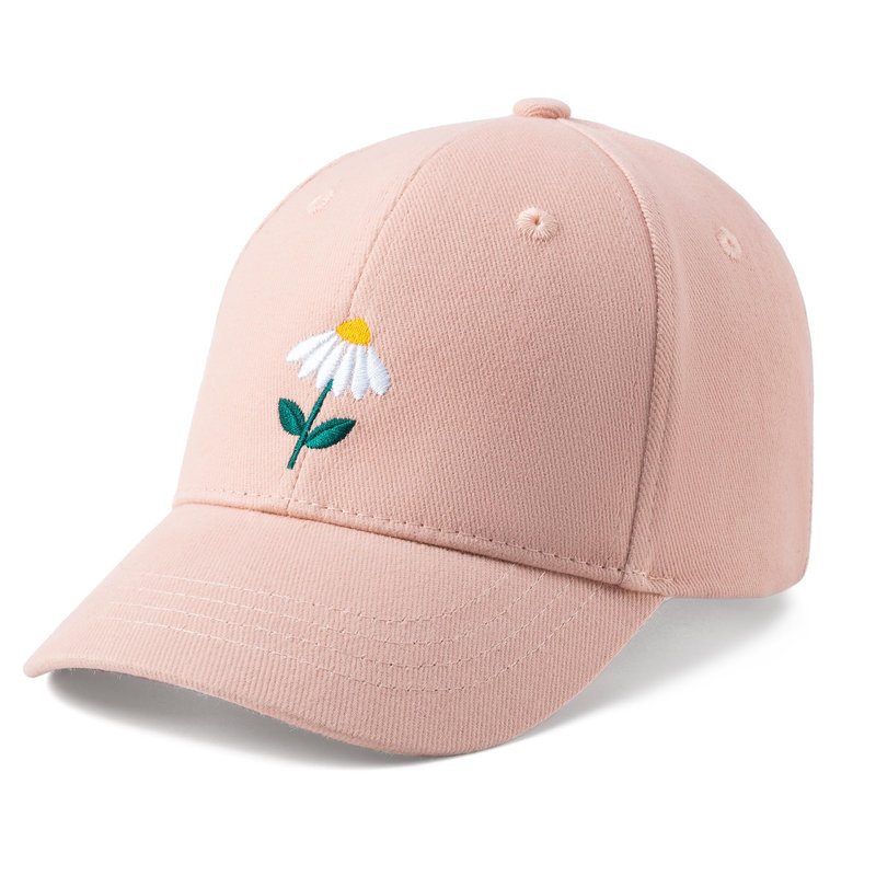 Kids Baseball Cap for Children, Premium Cotton, Stylish Hat Design- Girls 3-7 Years Age - Pastel Pink, White Daisy Patch