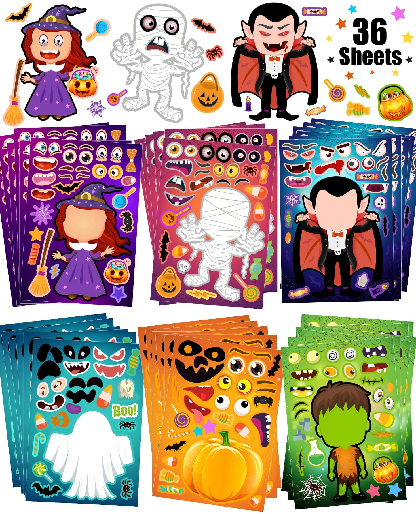 36 Sheets Halloween Stickers for Kids Make Your Own Halloween Stickers, Halloween Party Games Stickers for Kids, Halloween Party Favors Trick or Treat Party Supplies