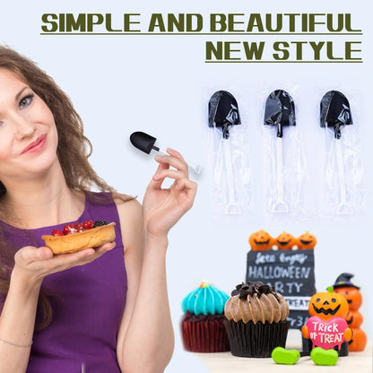 OaaXbbECco Novelty Mini Shovel Shape Spoons Cute Disposable Plastic Dessert Spoons (50 black+white model 2)
