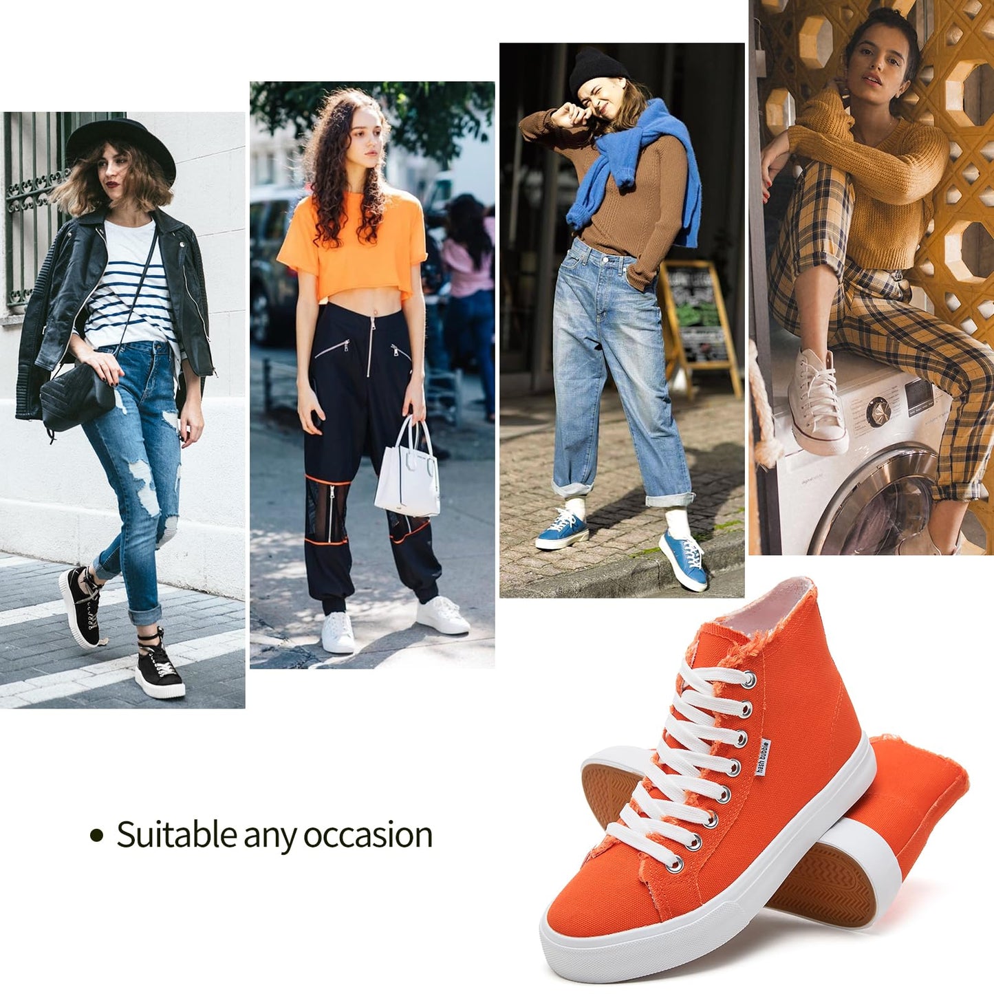 hash bubbie Women's Canvas High top Sneakers Classic Fashion High Tops Canvas Shoes Casual Tennis Shoes for Women（Orange.US7.5）